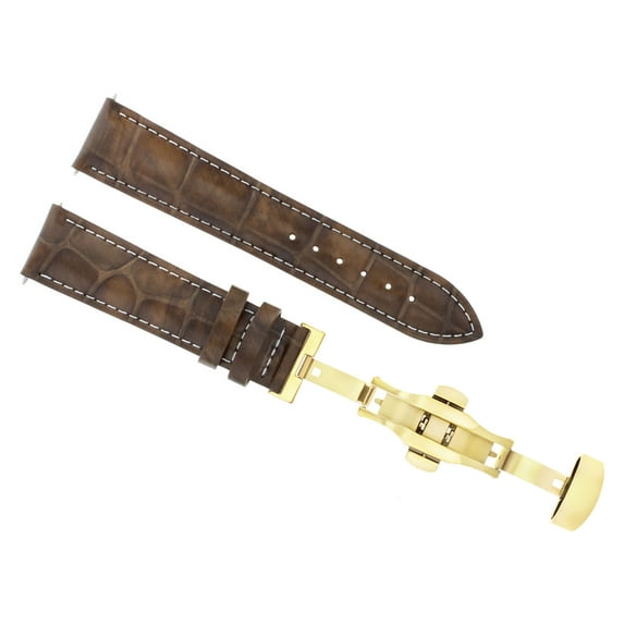 22MM LEATHER BAND STRAP FOR LONGINES DEPLOYMENT CLASP BUCKLE L/BROWN WS GOLD