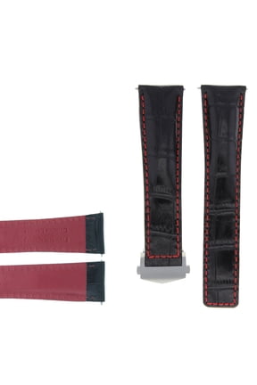 22MM LEATHER STRAP BAND CLASP FOR TAG HEUER CARRERA MONACO FC5037/39 BLACK RED S