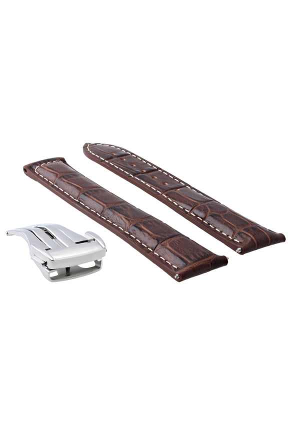 22MM LEATHER STRAP BAND DEPLOY CLASP BUCKLE FOR ORIS ARTIX CHRONO WATCH BROWN WS