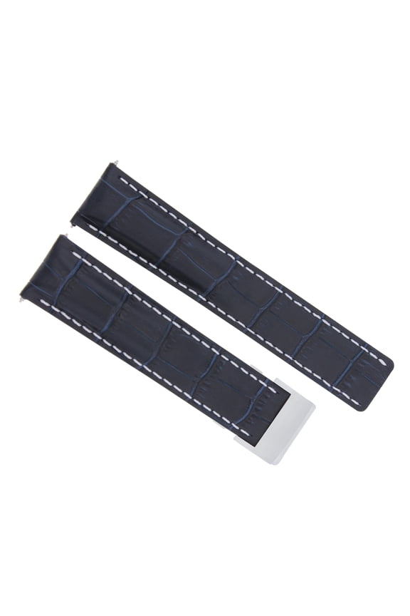 22MM LEATHER STRAP BAND FOR BREITLING NAVITIMER DEPLOYMENT CLASP BLUE WS BRUSH
