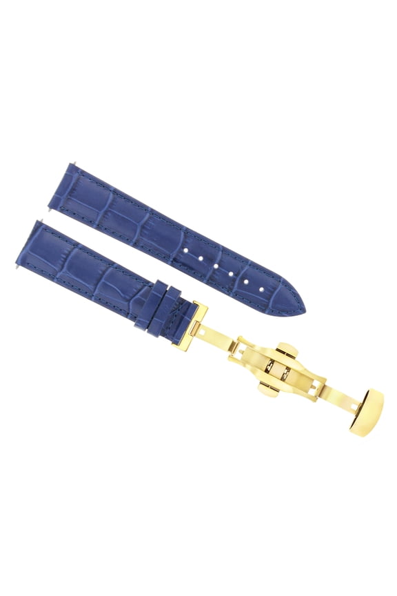 22MM LEATHER STRAP BAND FOR IWC PILOT PORTUGESE TOP GUN DEPLOY CLASP BLUE GOLD
