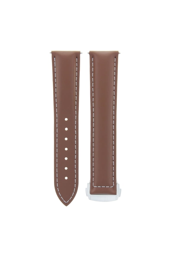 22MM LEATHER STRAP BAND FOR OMEGA SEAMASTER WATCH DEPLOYMENT CLASP BUCKLE TAN WS
