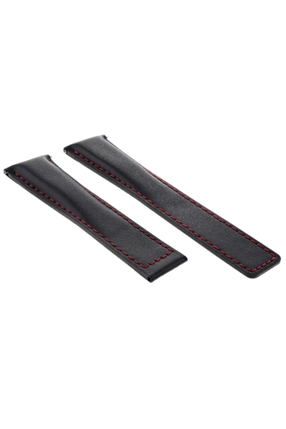 22MM LEATHER STRAP BAND SMOOTH FOR TAG HEUER MONACO WATCH DEPLOY CLASP BLACK RED
