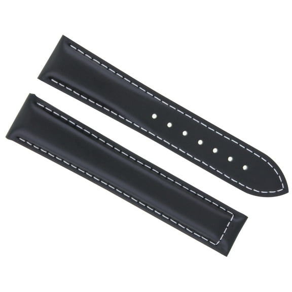 22MM LEATHER STRAP SMOOTH BAND DEPLOYMENT CLASP BUCKLE FOR ZENITH WATCH BLACK WS
