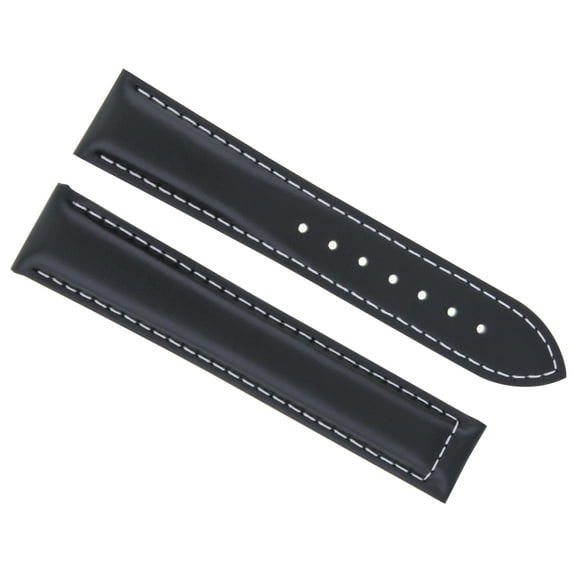 22MM LEATHER STRAP SMOOTH BAND DEPLOYMENT CLASP BUCKLE FOR ZENITH WATCH BLACK WS