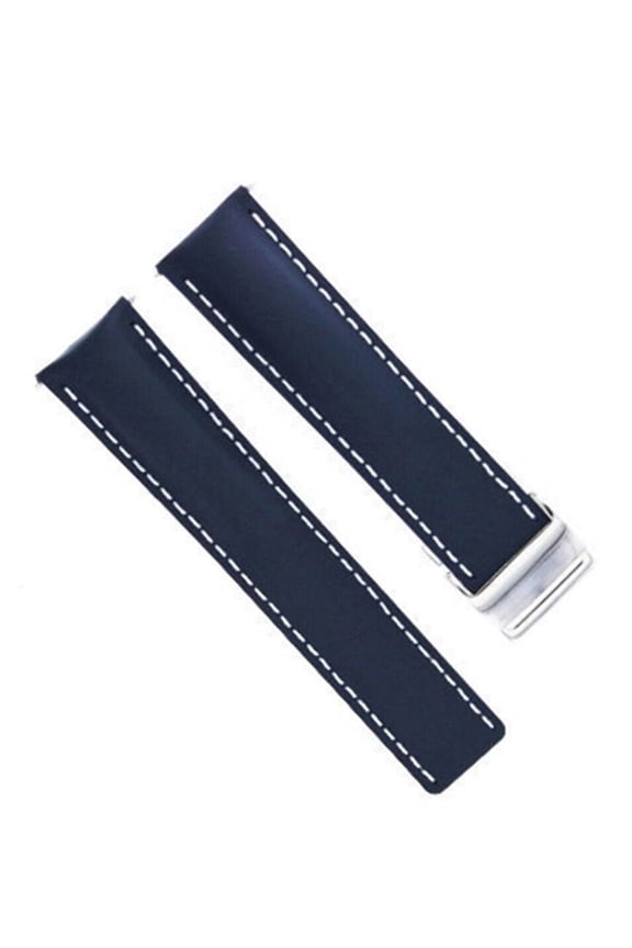 22MM LEATHER STRAP SMOOTH BAND FOR BREITLING DEPLOYMENT CLASP BLUE SHINY WS