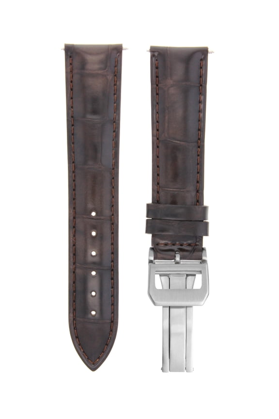 22MM LEATHER STRAP WATCH BAND FOR IWC PORTUGUESE  DEPLOYMENT CLASP DARK BROWN