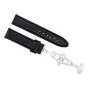22mm Leather Watch Band Smooth Strap, Black, Silver Buckle, Compatible With Longines Watch Deployment Clasp Black