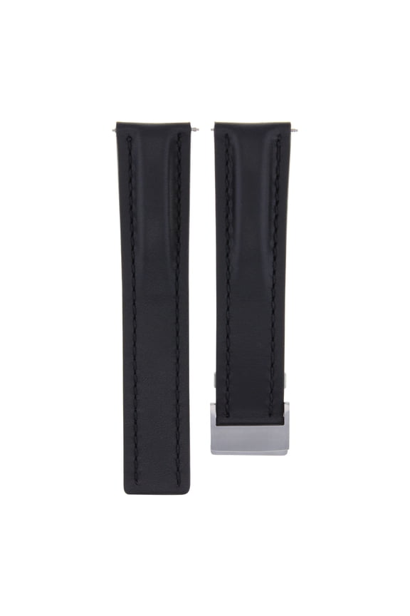 22MM LEATHER WATCH BAND STRAP DEPLOYMENT CLASP FOR BREITLING COLT BLACK PLAIN