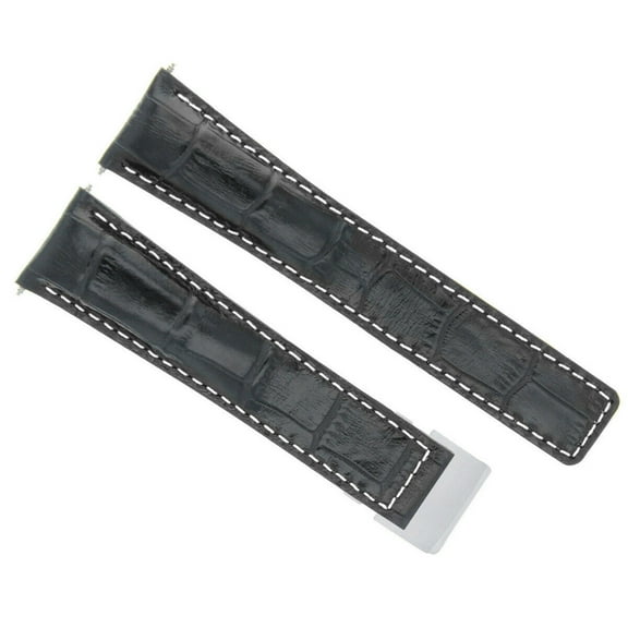22MM LEATHER WATCH BAND STRAP FOR BREITLING CHRONOMAT DEPLOYMENT BUCKLE BLACK WS
