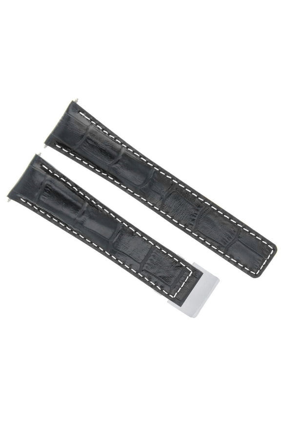 22MM LEATHER WATCH BAND STRAP FOR BREITLING CHRONOMAT DEPLOYMENT BUCKLE BLACK WS