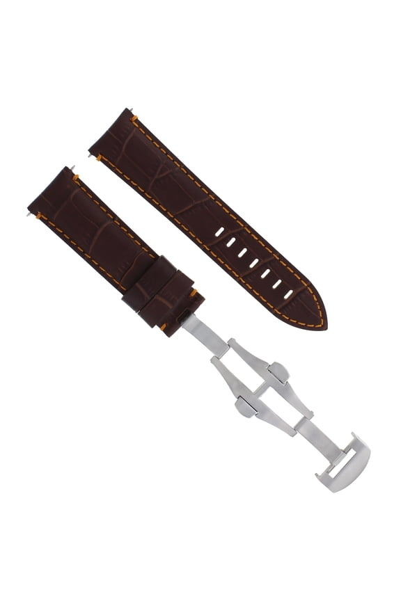 22MM LEATHER WATCH BAND STRAP FOR BREITLING CHRONOMAT DEPLOYMENT CLASP BROWN OS