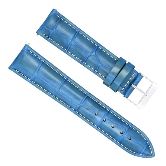 22MM LEATHER WATCH BAND STRAP FOR IWC PILOT PORTUGUESE LIGHT BLUE WHITE STITCH