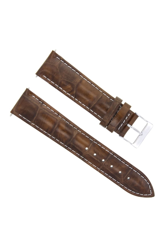 22MM LEATHER WATCH BAND STRAP FOR NAUTICAL WATCH LIGHT BROWN WHITE STITCHING
