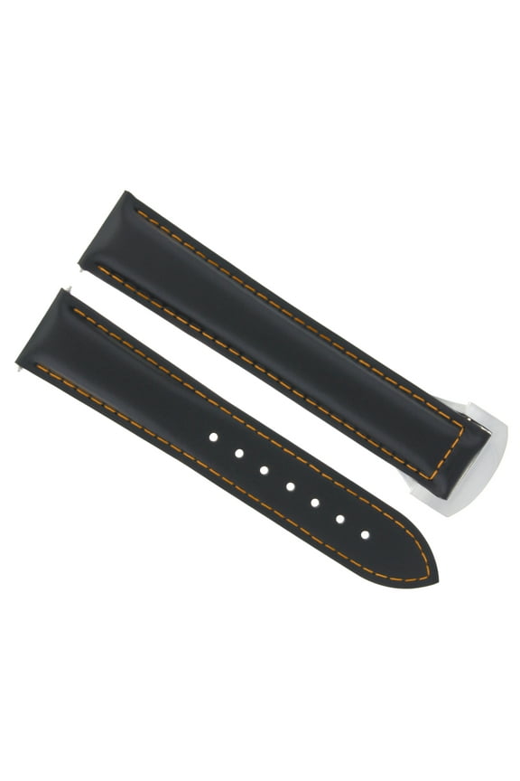 22MM LEATHER WATCH BAND STRAP FOR OMEGA SEAMASTER DEPLOYMENT CLASP BLACK OS