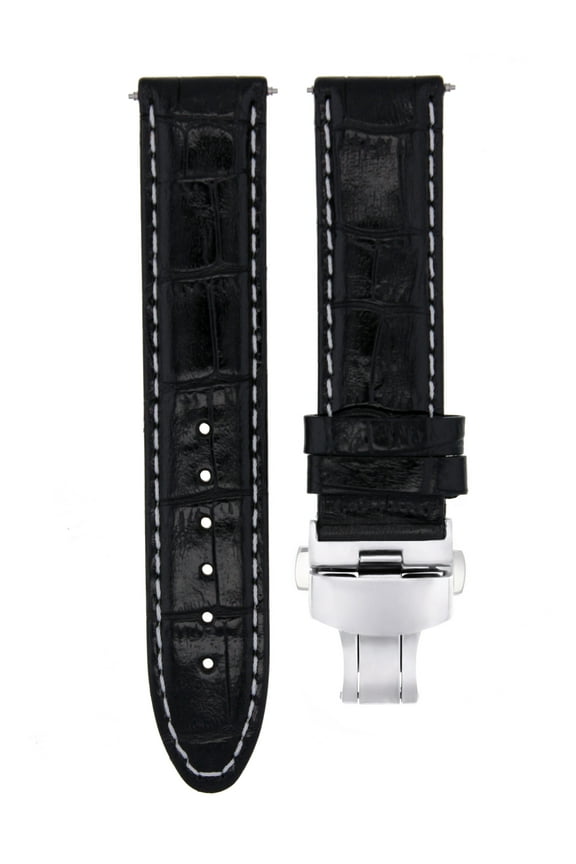 22MM LEATHER WATCH STRAP BAND CLASP FOR OMEGA SEAMASTER PLANET OCEAN BLACK WS