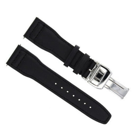 22MM LEATHER WATCH STRAP BAND DEPLOYMENT CLASP FOR IWC PILOT TOP GUN BLACK SHINY