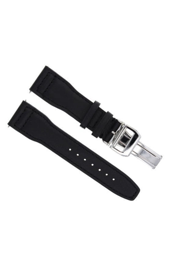 22MM LEATHER WATCH STRAP BAND DEPLOYMENT CLASP FOR IWC PILOT TOP GUN BLACK SHINY