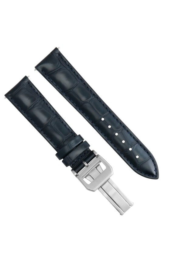 22MM LEATHER WATCH STRAP BAND  FOR IWC PILOT PORTUGUESE DEPLOYMENT BUCKLE BLACK