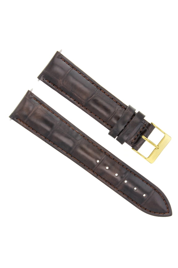 22MM LEATHER WATCH STRAP BAND FOR JAEGER LECOULTRE WATCH DARK BROWN GOLD
