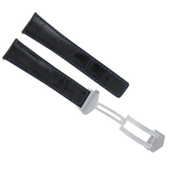 22MM LEATHER WATCH STRAP BAND FOR TAG HEUER MONACO CALIBRE BLACK BLUE STITCH
