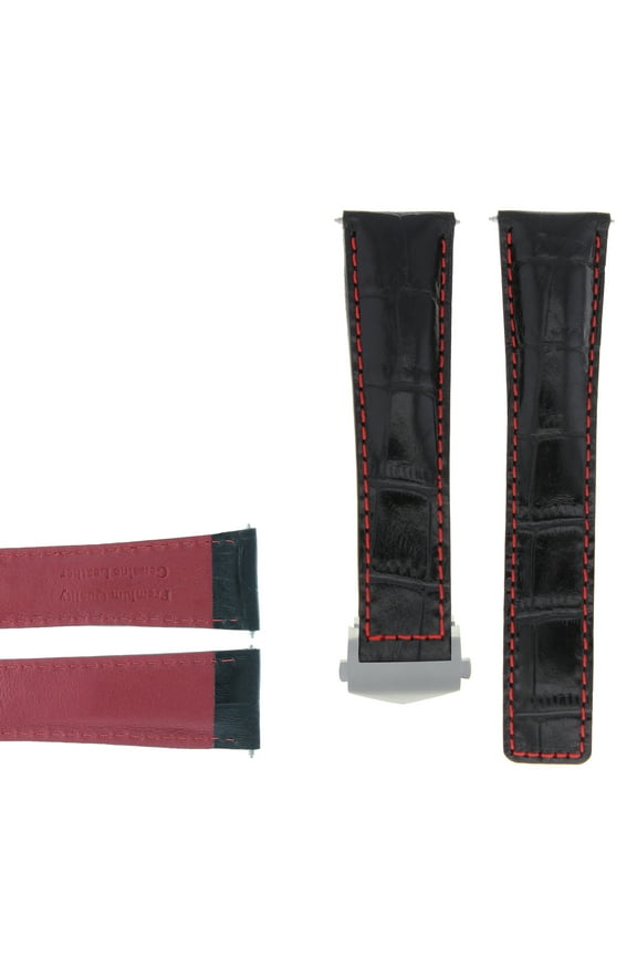 22MM MONACO LEATHER STRAP BAND CLASP FOR TAG HEUER CV2A80.FC6256 BLACK RED STIT