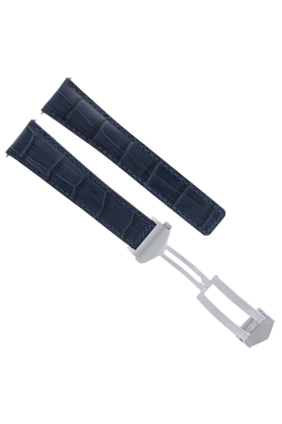 22MM MONACO LEATHER WATCH BAND STRAP DEPLOYMENT CLASP FOR TAG HEUER CARRERA BLUE