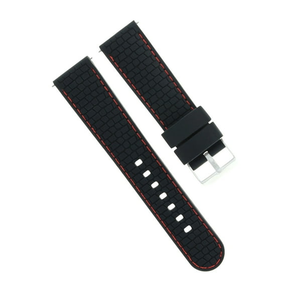 22MM RUBBER BAND STRAP FOR BULOVA ACCUTRON 96B158 96C121 BLACK MARINE RED STITCH