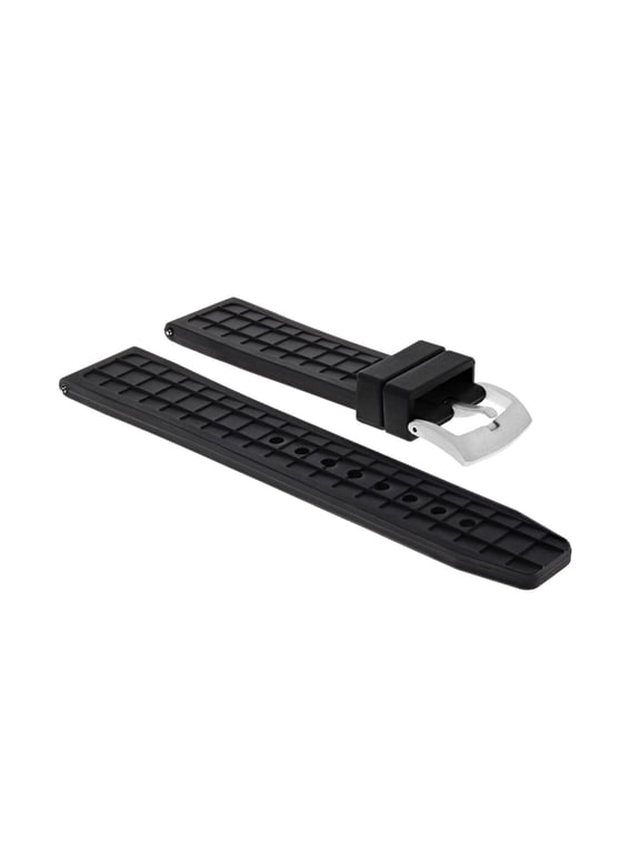 22MM RUBBER DIVER WATCH BAND STRAP, Black, Silver Buckle, Compatible With IWC AQUATIMER 2000 TOP GUN WATCH BLACK