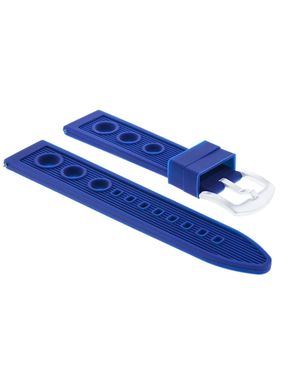 22mm Rubber Racing Rally Watch Band Strap, Blue, Silver Buckle, Compatible With Tissot PRS516 1853 Automatic Blue