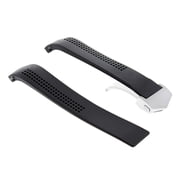 22MM RUBBER STRAP BAND, Black, Brushed Silver Buckle, Compatible With TAG HEUER CARRERA CALIBRE 16, 17, 36, CAV551B BLACK