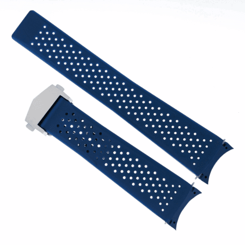 22MM RUBBER STRAP BAND FOR TAG HEUER GRAND CARRERA WATCH DEPLOYMENT CLASP BLUE