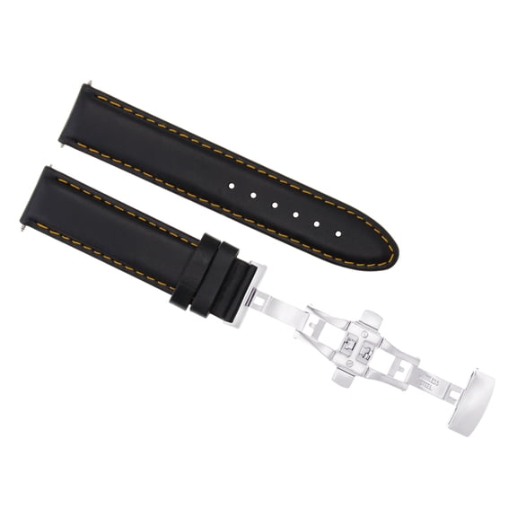 22MM SMOOTH LEATHER STRAP BAND DEPLOYMENT CLASP FOR IWC PORTUGUESE BLACK OS