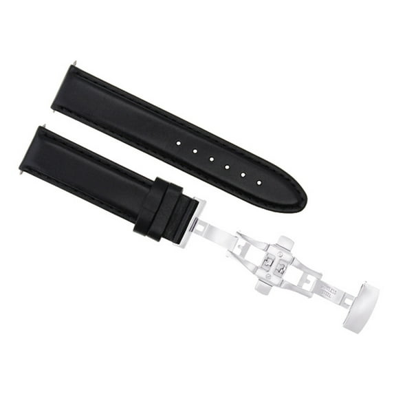 22MM SMOOTH LEATHER WATCH BAND STRAP DEPLOYMENT BUCKLE BAND FOR BREITLING BLACK