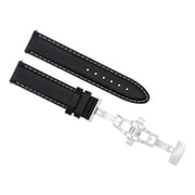 22MM SMOOTH LEATHER WATCH BAND STRAP, Black with White Stitching, Silver Buckle, Compatible With MOVADO BOLD 3600261 WATCH BLACK WS