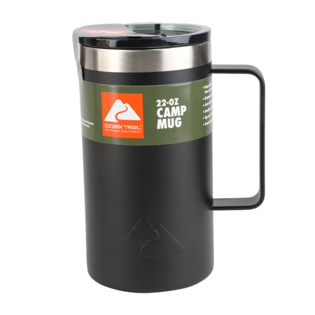 Ozark Trail 22oz Ceramic Lined Stainless Steel Insulated Coffee Mug with Magnetic Tritan Transparent Slider Lid, Black