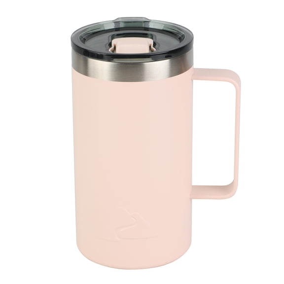 Ozark Trail 22oz Ceramic Lined Stainless Steel Insulated Coffee Mug with Magnetic Tritan Transparent Slider Lid, Frosted Peach