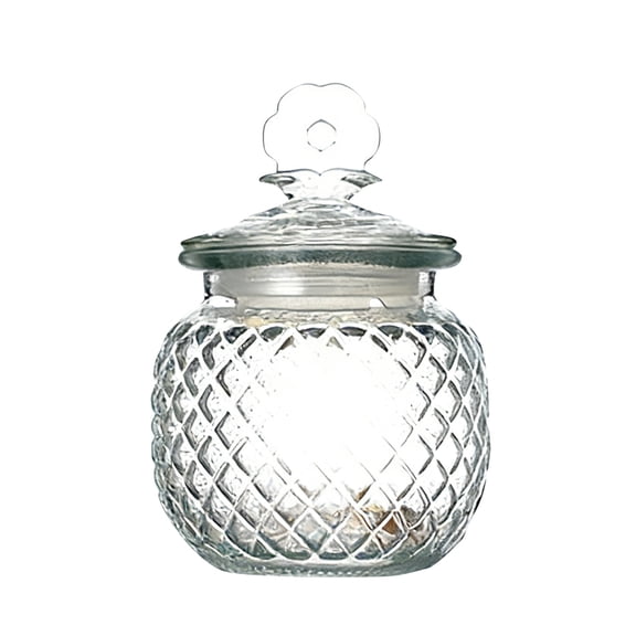 22Oz Decorative Glass Storage Jar With Flower-Shaped Lid & Airtight Seal, Textured Quilted Pattern, Ideal For Storing , Candies, Tea, Spices Or Small Trinkets For Home,