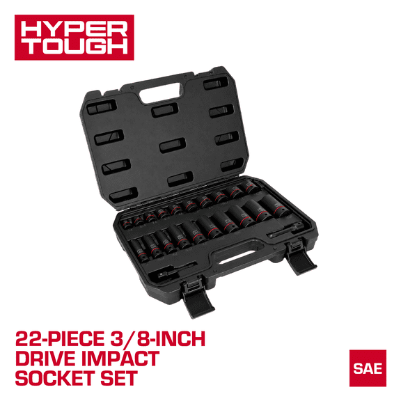 Hyper Tough 22-Piece 3/8-Inch Drive Impact Socket Set, SAE