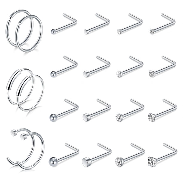 Briana Williams L Shape Silver Stainless Steel 18G Nose Piercing