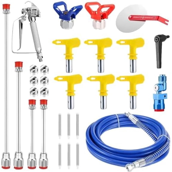 22PCS Airless Paint Sprayer Gun Kit, 3600 PSI Spray Gun with 32FT Hose,6 Reversible Tips (211/313/415/515/517/623), 4 Extension Rods, 2 Nozzle Seats, 6 Filters& Guide Tool, Indoor/Outdoor