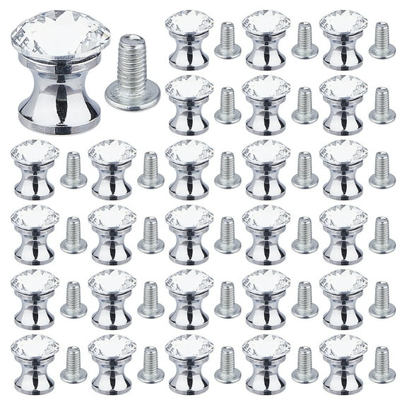 22PCS Cabinet Knobs Drawer Knobs Diamond Handles Glass Drawer Pulls Aluminium Alloy 15.5mm Mini Decorative Handles Single Hole Handle