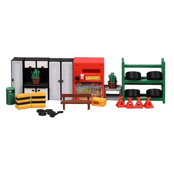 22PCS Diorama 1/64 Model Car Repair Tools Model Sets, Car Garage Scene Display Props Model, Workshop Building Accessories Props