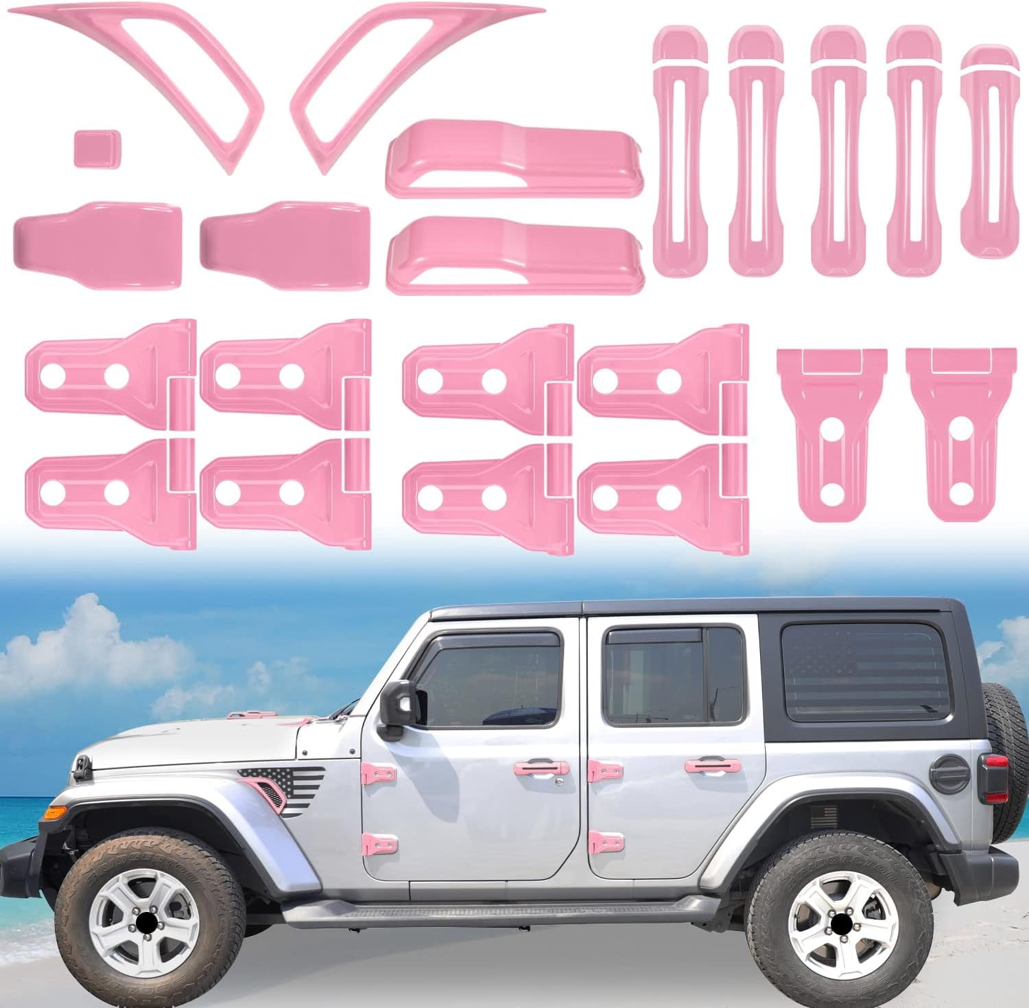 Linskip 22-PC Purple Exterior Trim Kit For 2018-2022 Jeep Wrangler JL/JLU - Hood Hinge, Door Handle Covers