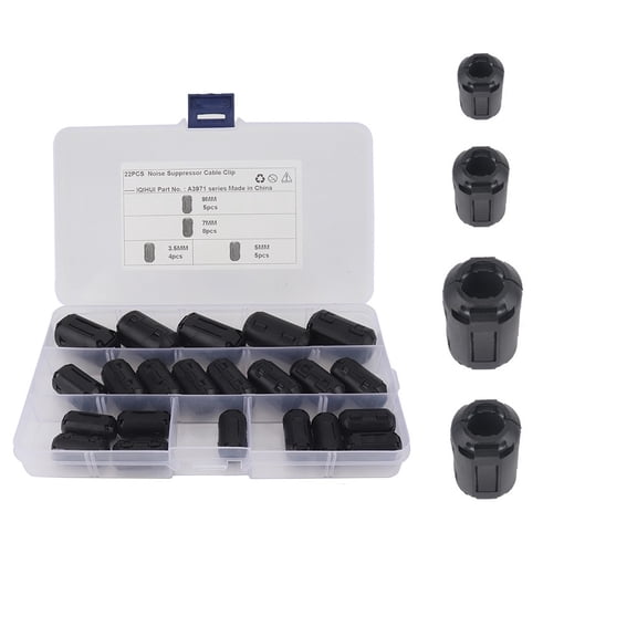 22PCS Ferrite Core Bead Choke Ring Cord RFI for EMI Noise Suppressor Filter