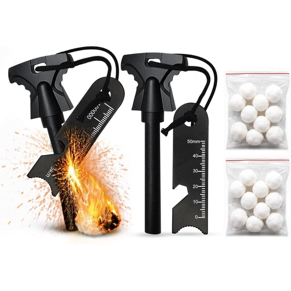 22PCS Fire Starter Survival Kit with 2 Ferro Rods & Striker Tinder | 20 Waterproof Tinder Balls, 2 x 4.5 Ferro Rods, 24,000+ Strikes, All-Weather Emergency Gear for Camping, Hiking & Bushcraft