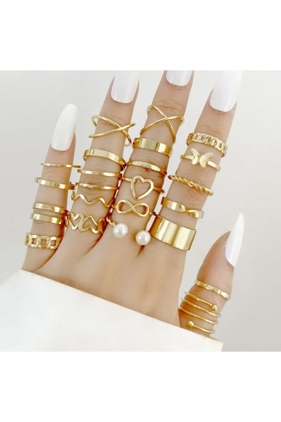 22PCS Knuckle Rings Stackable Rings Gold Wave Joint Finger for Women