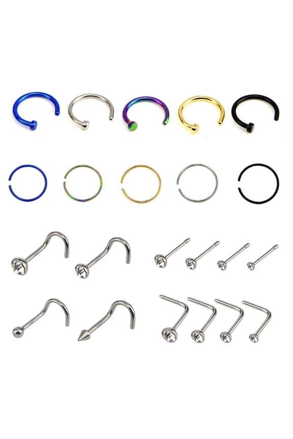 22PCS/Set Stainless Steel Hinged Segment Nose Hoop Ring Bone Studs Body DSUK AL