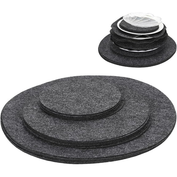 22PCS Soft Felt Plate Dividers Round Reusable China Storage Protector Pads Dark Gray Washable Pans Pot Dish Separators with 3 Different Sizes for Organizing Stacking Protecting Cookware