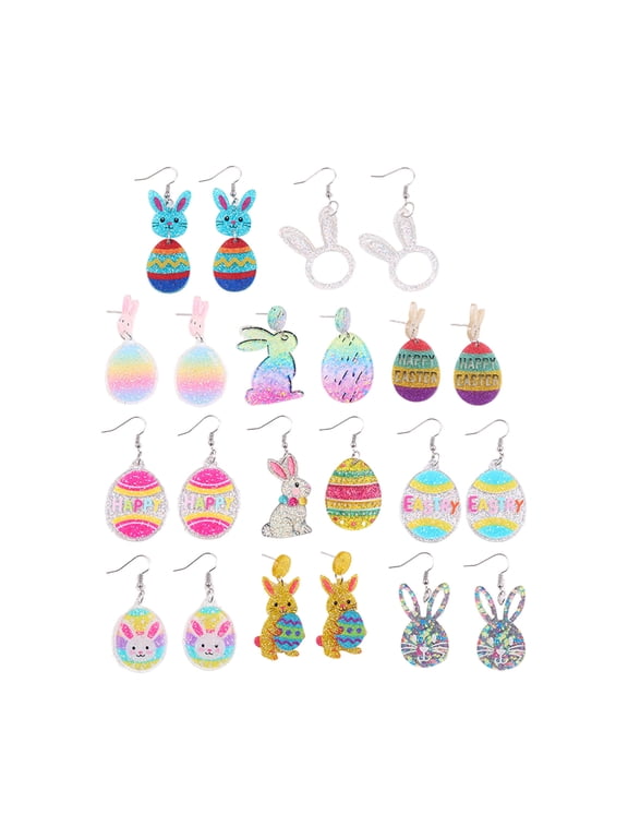 22 Pcs 11 Pairs Easter Themed Earring Set Acrylic Heart Teddy Bear Envelope Design Dangle Earrings for Women Spring Holiday Jewelry Gift